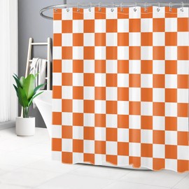 HVEST Orange Shower Curtain for Bathroom Modern Minimalist Aesthetic Checkered Grid Pattern Shower Curtain Checkerboard Bath Curtain Decor Polyester Fabric with Hooks, 72Lx72W Inches