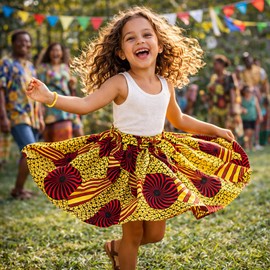 TENMET Little Girl’s African Boho Print Skirts, Bohemian Flared Tutu Skirt for Kids Girls 7-12T Gold