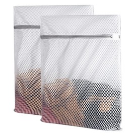 Vivifying Mesh Laundry Bag, 2 PCS Large Washing Machine Bag with Zip, 23 x 19 inch Coarse Net Washing Bags for Delicates, Socks, Clothes (White)