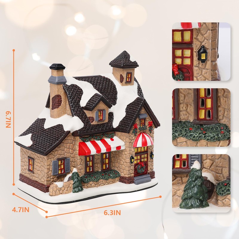 Gingerbread Christmas Lighted Village Houses Decorations 6.7", Christmas Village Sets