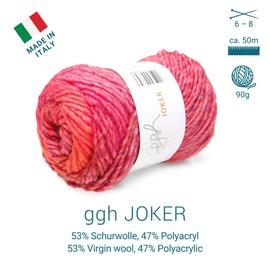 ggh Joker Box, 6 Balls, Virgin Wool Blend with Colour Gradient, Wool for Knitting or Crochet, Colour 030, Heathered Red Purple