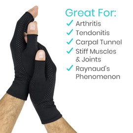 Vive Guantes de artritis sin dedos para hombres y mujeres, hechos con tela con infusión de cobre, compresión terapéutica para hinchazón, túnel carpiano, tendinitis, edema y dolor de dedos, cómodos antideslizantes (S)