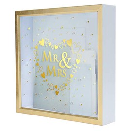 MIMOSA MOMENTS Card Box for Wedding Reception, Gold and white box with Rhinestones on glass (Mr & Mrs)
