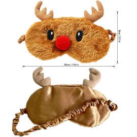 Ulbemoll Cute Reindeer Sleeping Mask, Soft Fluffy Plush Blindfold Funny Novelty Christmas Rudolph Sleep Mask Eye Cover Eyeshade for Kids Girls Boys Women Men Night Nap Travel (Brown, Reindeer)