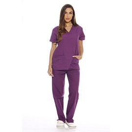 Just Love Women's Scrub Sets Six Pocket Medical Scrubs (V-Neck With Cargo Pant), Eggplant, X-Large