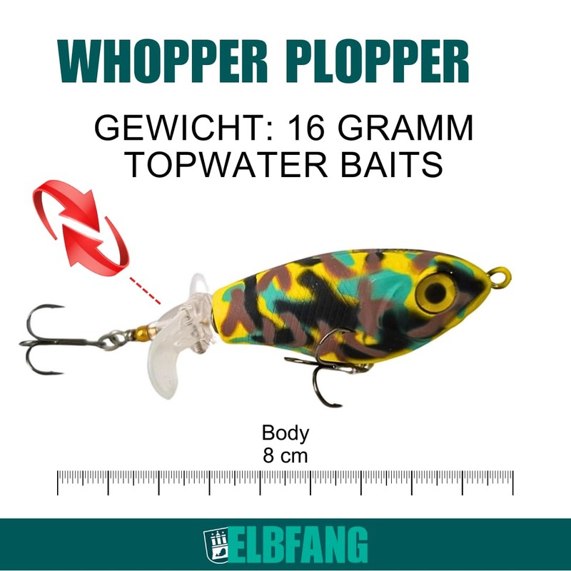 ELBFANG Topwater Artificial Bait Set, Popper, Stickbaits, Surface Bait, Whopper
