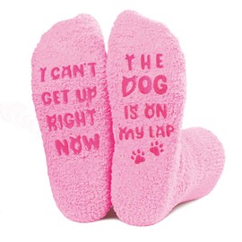 AmoraKiva Dog Mom Gifts for Women - Funny Pink Socks Birthday Gift For Dog Lovers Women Novelty Pink Dog Fuzzy Socks Valentine Birthday Friends Gifts (One Size)