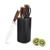 Knife Block Set（Walnut handle）, 7-Piece Black Kitchen Knife Set for