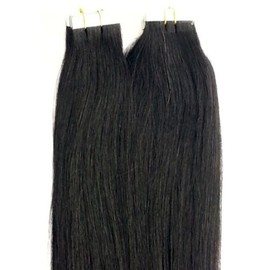 Hair Faux You 18" Tape in Hair Extensions Remy Human Hair Glue in Extensions Color #1 Jet Black 50g 20Pcs/Package