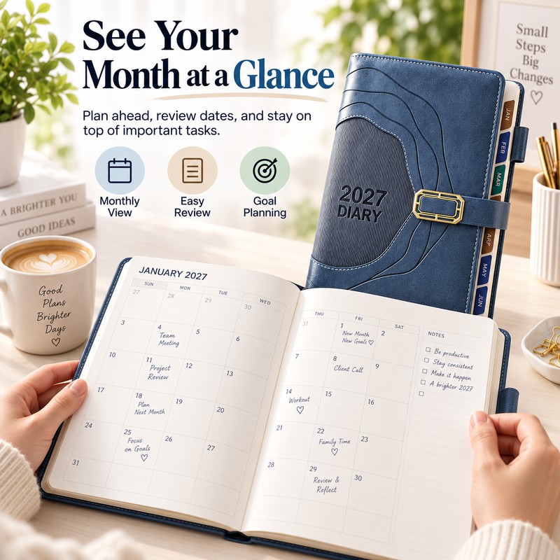 2027 A5 Daily & Monthly Planner – 400-Page Hardcover Organizer