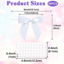 HINZIC 20pcs White Twist Tie Bow for Gift Wrapping, 3.5" Premade Gift Bow Decor, Small Satin Ribbon Bowknot for Christmas Birthday Party Candy Cookies Treat Bags Decoration