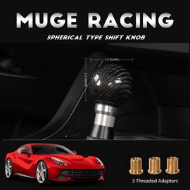 Real Carbon Fiber Shift Knob Gear Shifter Knobs with 3 Adapters Round Ball for Most Manual Car Universal Gear Shift Knob (Black)