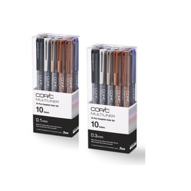 Copic Multiliner Set, 10-Pen Complete Color Set - 0.3mm, Water-based pigment ink (alcohol resistant and becomes waterproof when dry)