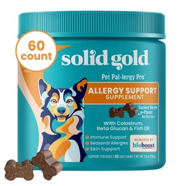 Solid Gold Dog Allergy Relief Chews - Dog Itching Skin Relief & Seasonal Allergies Support - Alaskan Salmon Oil for Dogs Skin, Coat & Immune Support - Bacon Flavor Soft Allergy Chews for Dogs - 60ct