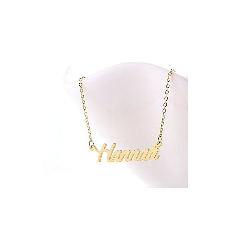 HUAN XUN Gold Color Plated Cursive Name Necklace, Hannah