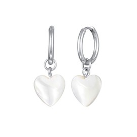 Elli Women's Creole Earrings Heart Pendant Gold-Coloured with Shells, Brass, None