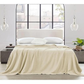 Royal Tradition 100% Cotton 2-Ply Sheet Blanket (King/Calking Size 106x92, Off White) Lightweight and Comfortable for All Seasons