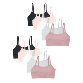 Fruit of the Loom Girls Cotton Training Bra, 4-Pack, Rose Shadow/Premium Plum/White/Grey Heather/Black
