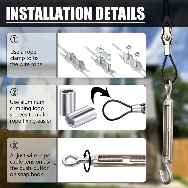 String Light Hanging Kit with 164 Ft Nylon Coated 304