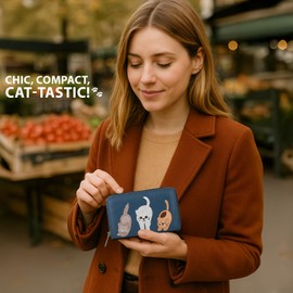 Woodland Leathers Italian Designed Women's Wallets, Card Cases & Money Organisers, Roomy, Super Soft and Fancy Ladies Purse Clutch, Multi Compartment Card Organiser Purse (Cat Black)