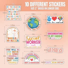 (10pcs) Social Worker Stickers Funny, Social Worker Gifts for Women, Therapist Appreciation Gift, Mental Health Decals, Office Decor for Laptops, Water Bottles - Waterproof, UV-Resistant
