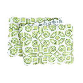 C&F Home Colonial Williamsburg Boxwood Abbey 14" X 51" Table Green Geometric Botanical Garden Modern Runner Cotton Quilted Reversible Table Runner Green