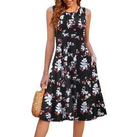 HOTOUCH Casual Summer Dresses 2025 Women Sleeveless Midi Sundress Floral Dress Plus Size Beach Dresses, Black Floral XXL