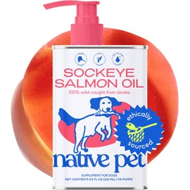 Native Pet Salmon Oil for Dogs & Cats – Pure Omega-3 Fish Oil Supplement for Skin, Coat, Joint & Heart Health – Anti-Inflammatory, 100% Wild-Caught Alaskan Sockeye Salmon – 8 oz