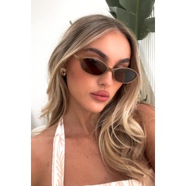 GUVIVI Retro Oval Sunglasses for Women Chic Cat Eye 90s Sunnies Lightweight Narrow Shades Trendy UV protection Sun Glasses