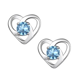 Hypoallergenic 925 Sterling Silver Celtic Knot Blue Aquamarine March Birthstone Earrings, Birth Stone Jewelry Dainty Cute Stud Heart Shaped Hoop Earrings for Women