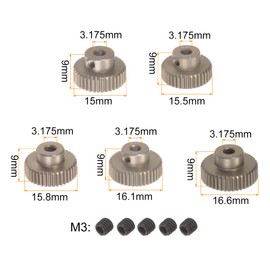 QUARKZMAN 64P Sprocket Set 3.175 mm (1/8 Inch) Shaft 36Z 37Z 38Z 39Z 40Z Aluminium Alloy Motor Sprocket for 1/10 RC Car (Pack of 5)