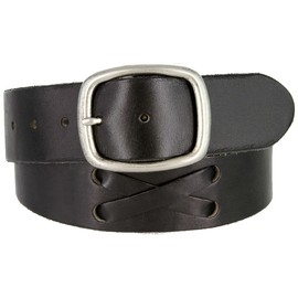 TB105-P3645 Classic Casual Belt Antique Buckle Genuine Full Grain Leather Belt 1-3/4"(45mm) Wide (Silver-Black, 34)