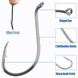 Octopus Hooks Baitholder Fishing Hooks J Hooks Octopus Circle Hooks Barbed Beak Fish Hooks Offset Hooks High Carbon Steel Extra Sharp for Saltwater Freshwater Fishing