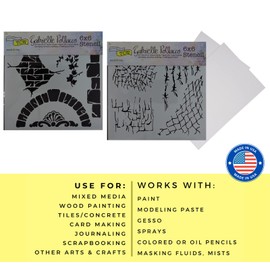 Mixed Media Stencils - Texture Stencil, Abstract Stencil - Textured Brick Wall Stencil, Distressed Wire Mesh Stencil for Painting, Journaling, Art - 6x6 Inch Templates with Cardstock