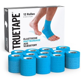 TRUETAPE TRUETAPE Haftbandage | Selbstklebender Verband I 12 Rollen Verbandsmaterial in vier Farben  5cm x 4,5m | Selbsthaftende elastische Bandage I Fixierbinde (Blau)