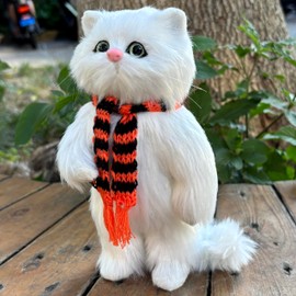 Basuo-9Q Realistic Plush Faux Fur Cat Holiday Decorative Kitten Simulation Kitty Collectible Gift for Cat Lovers (White)