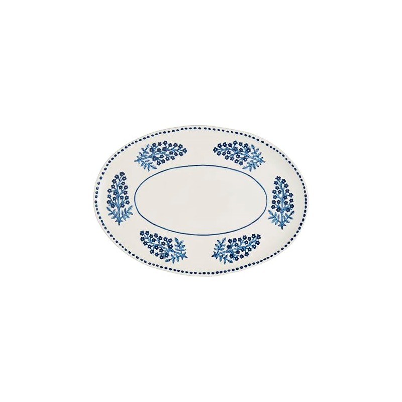 Mud Pie 11 3/4" x 17" Block Print Platter, Blue