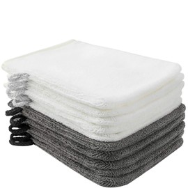 PHOGARY Pack of 10 Face Cloths Wash Mitt Flannel Removal Gloves Microfibre 15 x 21 cm Dark Grey and White