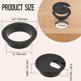 HONSNKS 2 Inch Desk Grommet, 6 Pcs 2 Inch ABS Plastic Cable Hole Cover, Tidy Cable Hole Cover Organizers for Office PC Computer Desk Cord Management (Black)