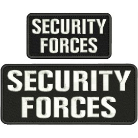 SECURITY F EMBROIDERY PATCH 10X4 AND 6X3 HOOK ON BACK WHITE ON BLACK