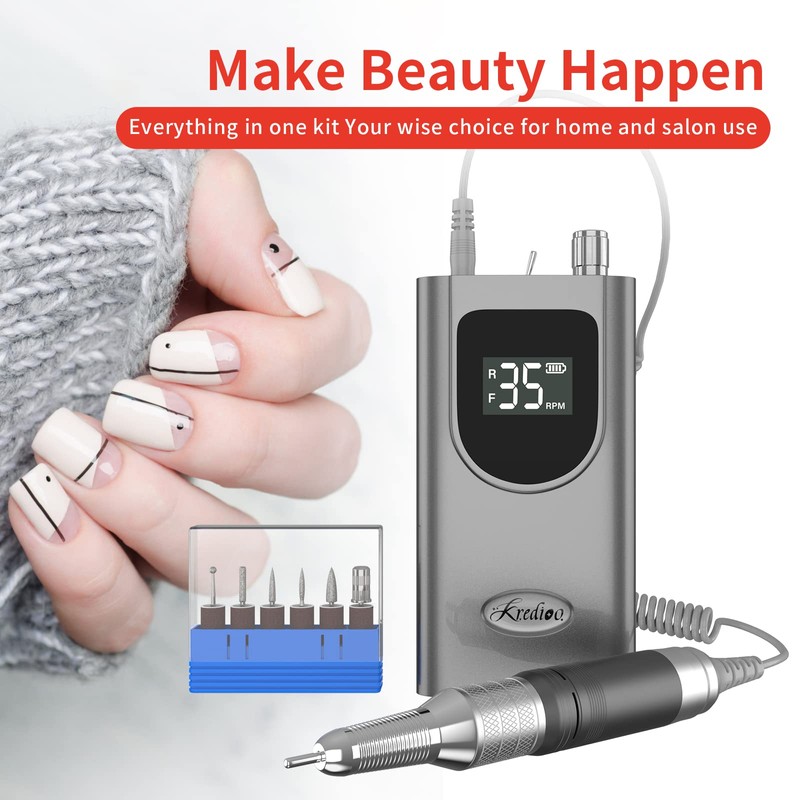 Kredioo Nail Drill Machine for Acrylic Nails, 35000RPM Professional Portable