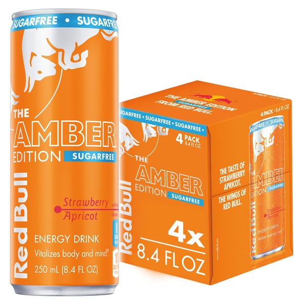 Red Bull Amber Edition Sugar Free Energy Drink, Strawberry Apricot,
