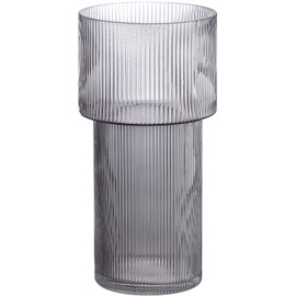 YANWE1 Ribbed Vase, Black Glass Vase, Flower Vase for Bouquet, Tall Vase, Large Glass Vase, Modern Vase, Black Vase for Living Room, Dining Table, Entryway, Mantle, Shelf, Wedding, 11.5 Inches