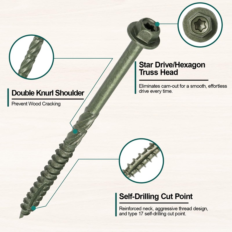 #14 x 4 Wood Structural Screws 50 Pack Hex Head