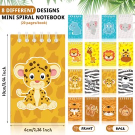 Zonon Pack of 24 Jungle Animals Mini Notepad Spiral Notebook Animals Tropical Theme Party Bags Gift Bags Filling Classroom Favours for Forest Birthday Holidays Party