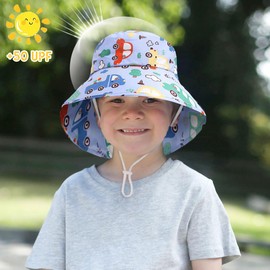 XYIYI Blue Car Wide Brim Sun Hats with Neck Flap for Baby Boys Quick Dry Beach Caps