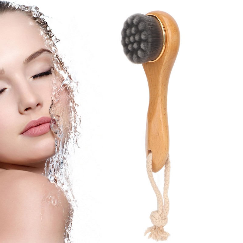 Manual Facial Cleansing Brush Men Women Beech Handle Soft Fiber