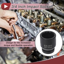HEROFFIX 1 Pcs Impact Socket Durable Hardware Tool 60mm Black High Carbon Steel 12 Point 36mm for Car Motorcycle Dirtbike Repair 3/4 Inch Drive
