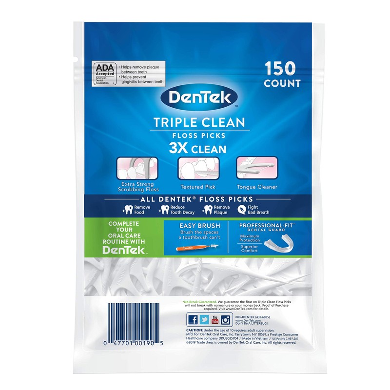 DenTek Triple Clean Floss Picks | No Break Guarantee |