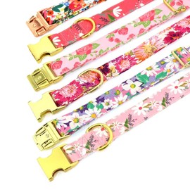 Beirui Cute Girl Dog Collars for Small Medium Large Dogs, Multiple Floral Patterns Female Pet Dog Collars with Flower for Wedding Holiday(S:Neck 14-19", Hot Pink)